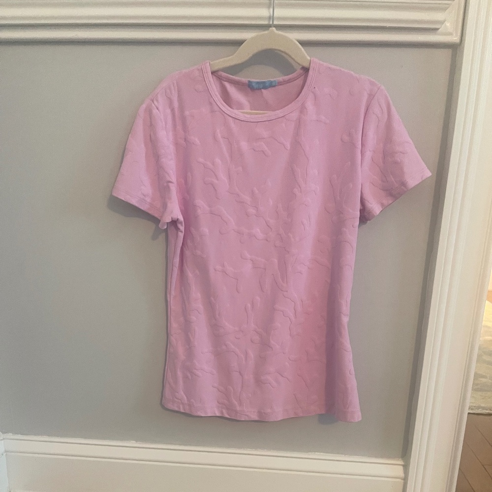 J. McLaughlin pink/purple jacquard Fitted Short Sleeve top/tee XS